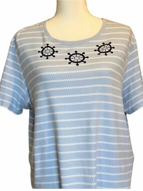Kim Rogers baby blue striped top. Size X-Large